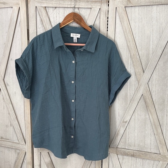 Jessica Simpson Teal Button-Down Shirt - Picture 3 of 4